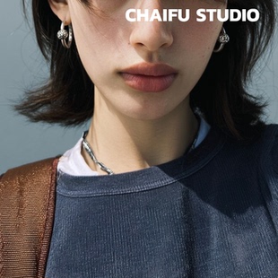 柴夫工作室/R754 中性风做旧雕刻花纹方块耳圈暗黑土酷个性耳扣