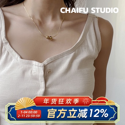 韩系小众几何小金豆吊坠项链