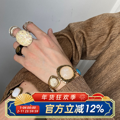 欧美复古彩宝风立体耳环手链