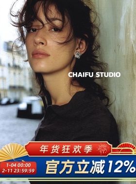 柴夫工作室/E116 简约百搭编织纹理方形小耳钉精致小巧美式耳环