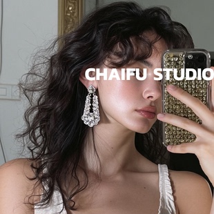 柴夫工作室 宫廷彩宝风闪耀水钻耳钉复古巴洛克奢华扫肩耳环 E711