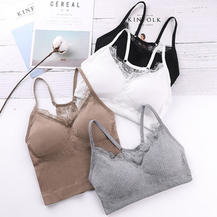 新品 无缝蕾丝美背裹胸女网红打底带胸垫聚拢内搭外穿吊带少女抹胸