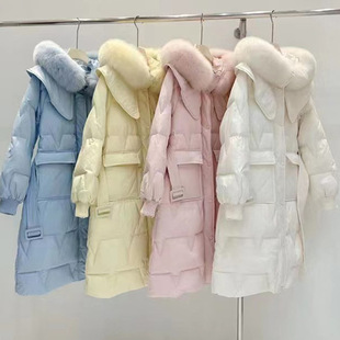 冬季奶呼呼黄色中长款毛领连帽羽绒服平湖女款高端女冬季新款加厚