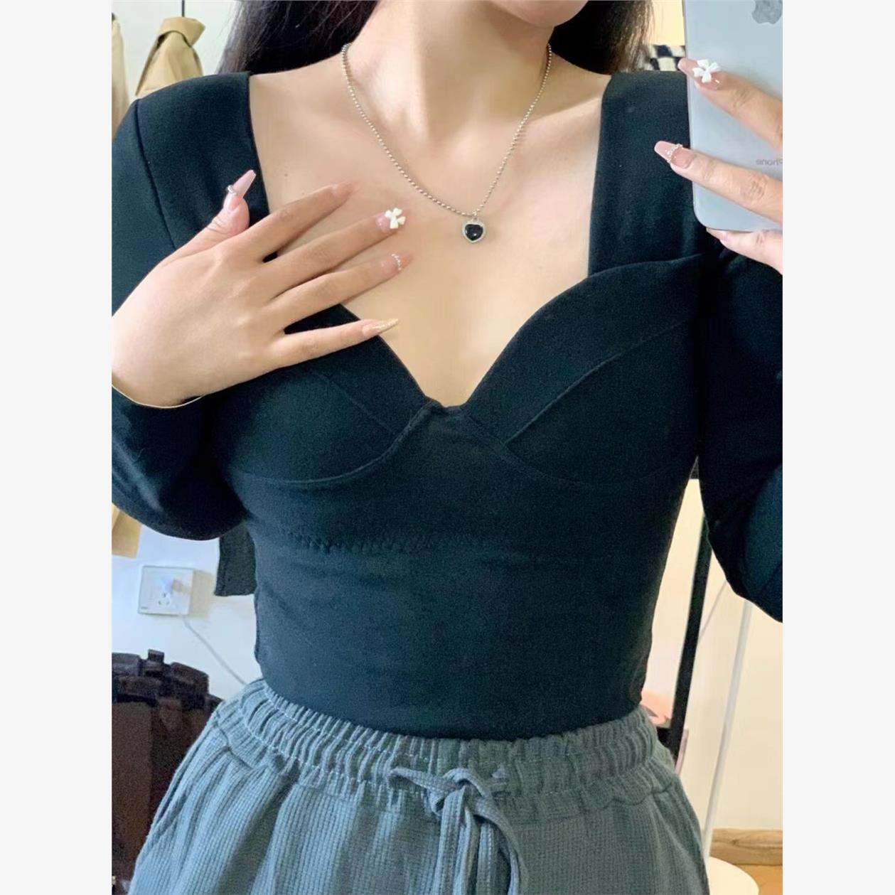 德绒无痕保暖内衣上衣带