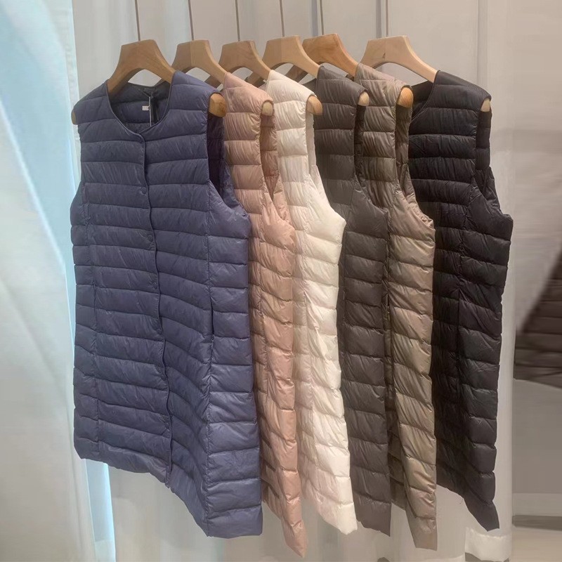 跨境轻薄无袖羽绒服马甲女中长款冬季新款韩版时尚女装秋冬潮外套