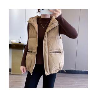 平湖羽绒马甲女款女短款连帽羽绒服马夹鸭绒羽绒背心女高级感