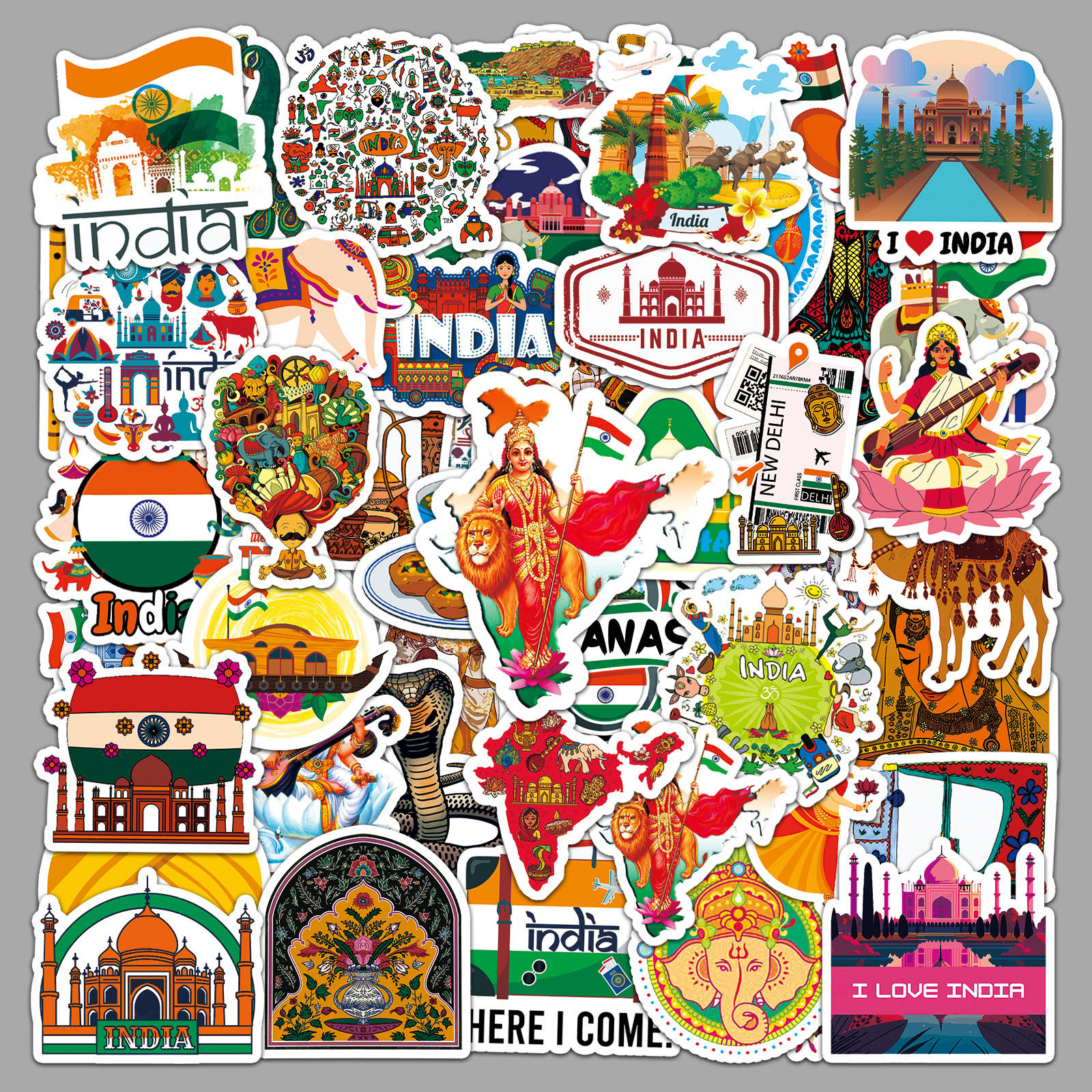 50张印度贴纸自行车手机壳防水旅游建筑风俗创意涂鸦装饰卡通贴纸