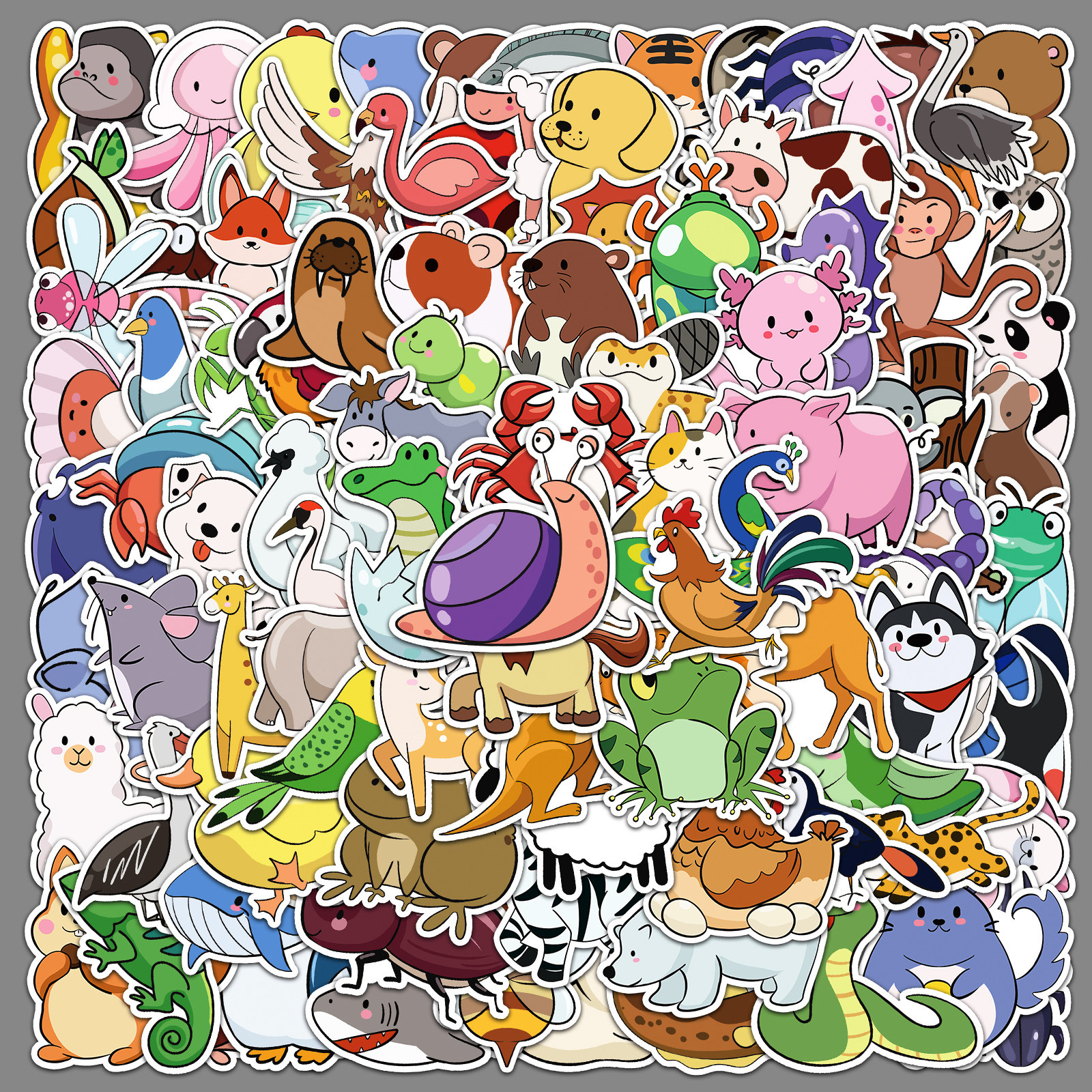 100张q版动物涂鸦贴画简笔原创手绘可爱装饰手账素材咕卡套装贴纸
