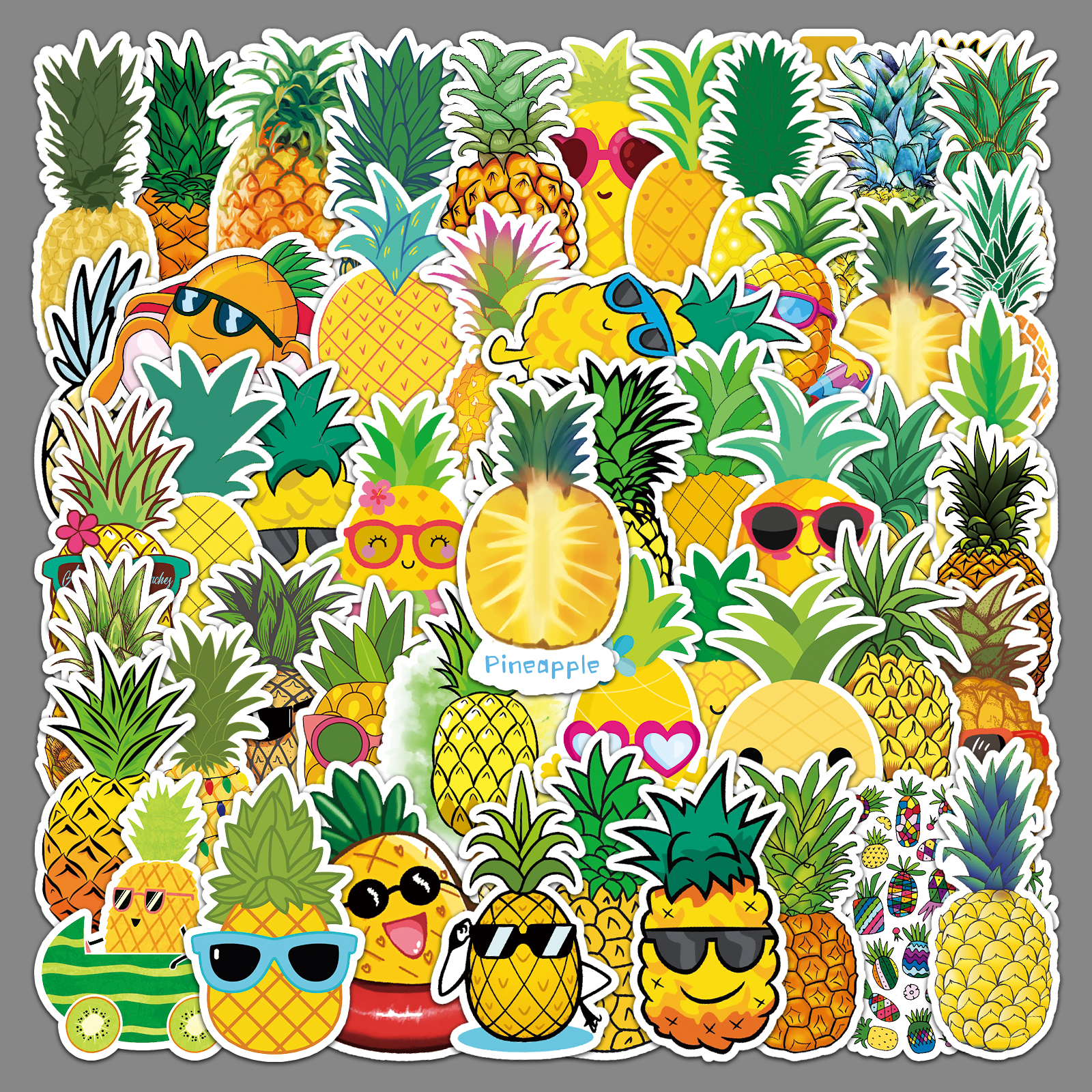 50张菠萝水果行李箱贴纸创意潮流涂鸦 防水旅行箱笔记本电脑装饰