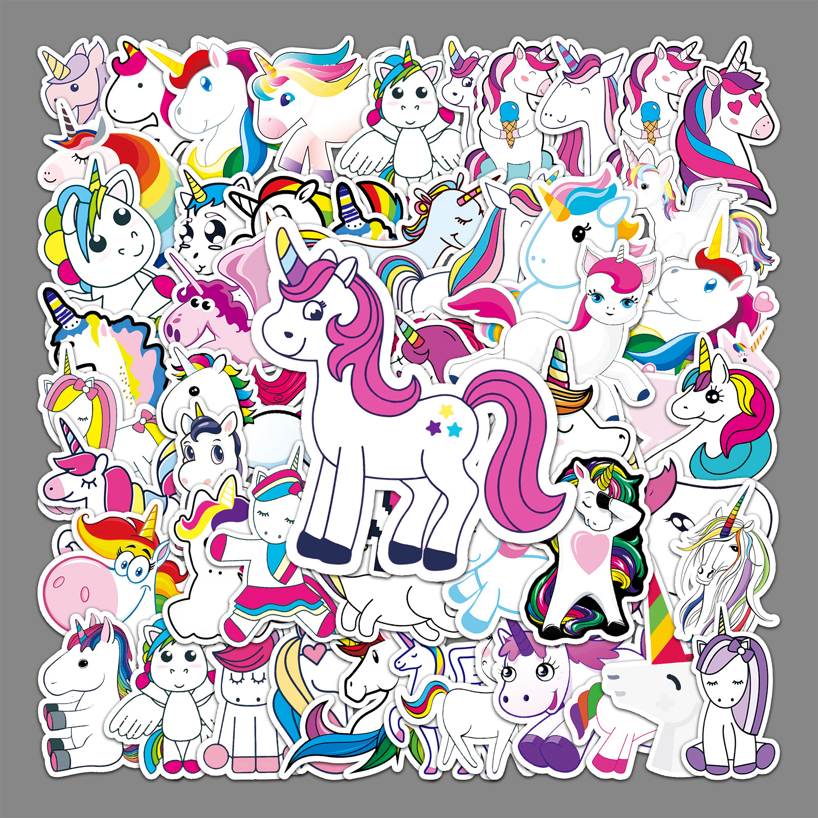 50张卡通彩虹马独角兽装饰贴纸笔记本电脑行李箱手机汽车防水贴纸