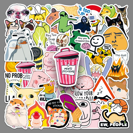50张MEME涂鸦表情包贴纸可爱沙雕动物装饰防水笔记本电脑冰箱贴纸