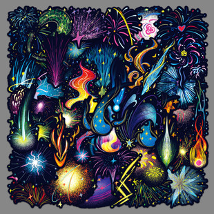 50张原创烟火贴纸夜空烟花浪漫潮流INS风彩绘奶茶杯手账咕卡贴纸