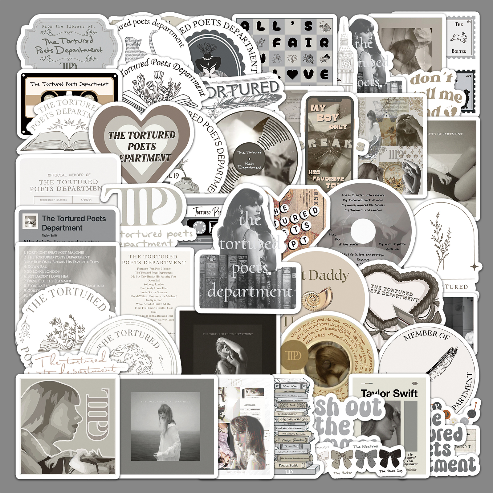 50张泰勒专辑TTPD贴画歌词INS小清新Taylor霉霉手机壳摩托车贴纸