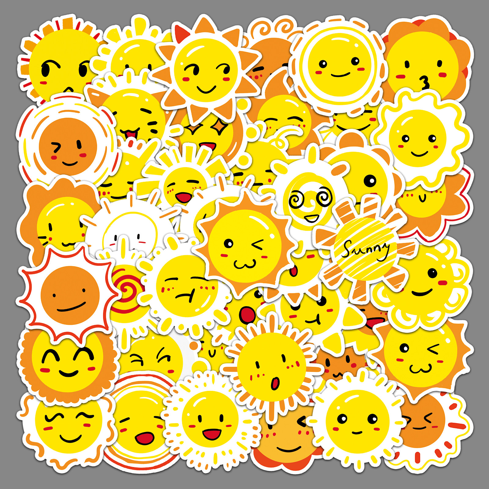 50张原创太阳贴纸手绘不侵权卡通可爱q版diy装饰平板吉他相框贴画