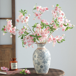 饰绢花假花 高档仿真桃花枝逼真樱花仿真花婚礼客厅插花摆件玄关装