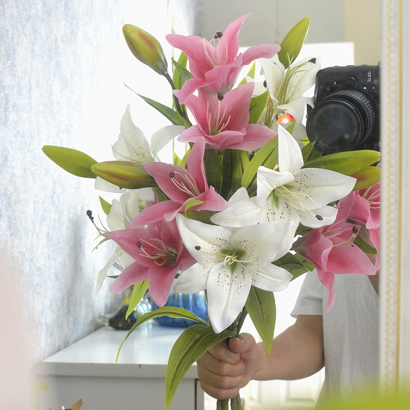 百合花仿真花高枝高档2021新款客厅装饰摆件大号摆设保湿手感假花