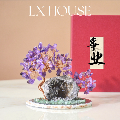 天然粉水晶紫水晶发财树装饰摆件