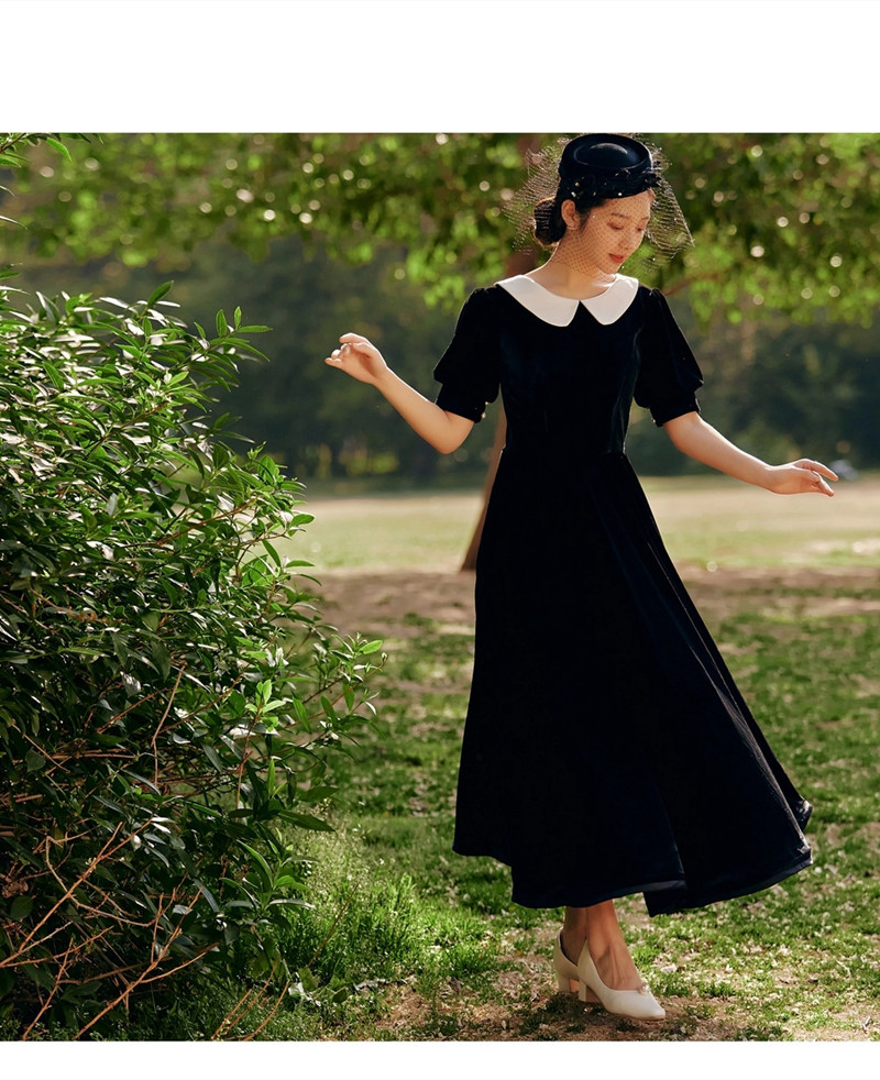 丝绒连衣裙新款高端赫本小黑裙