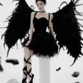 黑色羽毛晚礼服短款 显瘦抹胸裙生日万圣节成人礼蓬蓬裙晚宴高级感