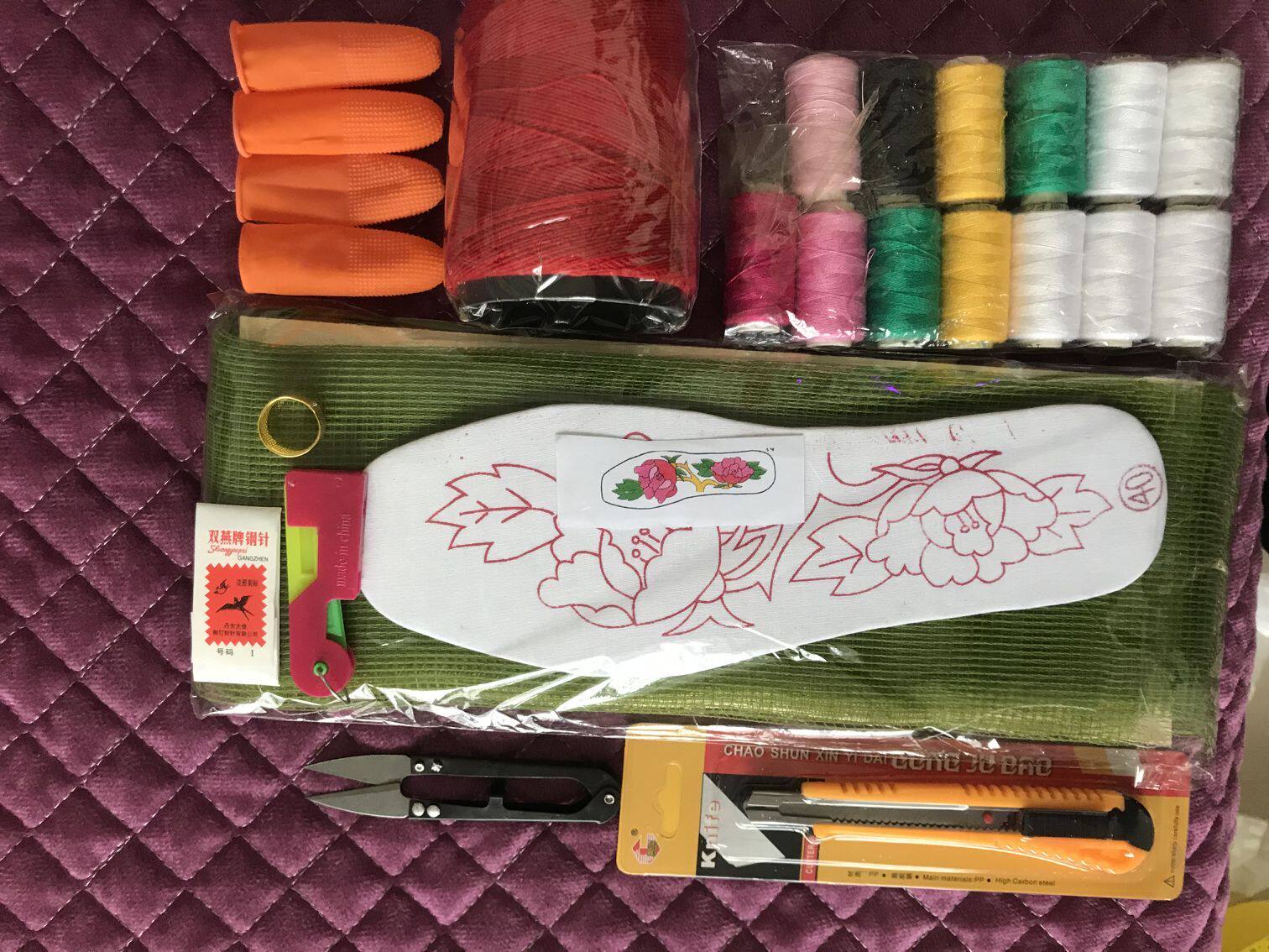 纯手工加工千层底割绒鞋垫割花绣花半成品手工纳棉布带网