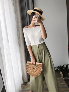 春秋韩版气质显瘦A字阔腿裤女款下装九分休闲工装裤子