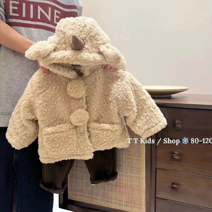 zz kids冬款韩国毛毛羊羔毛加厚加绒独角兽连帽外套男童女童