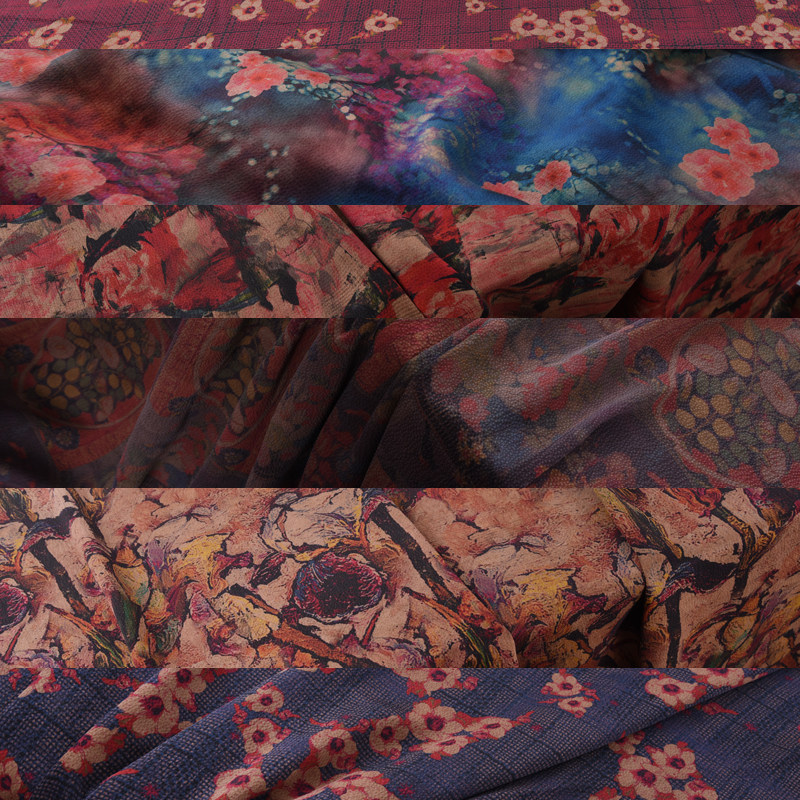 数码喷绘全真丝珍珠缎香云纱面料重磅桑蚕丝香云纱面料1.1米宽