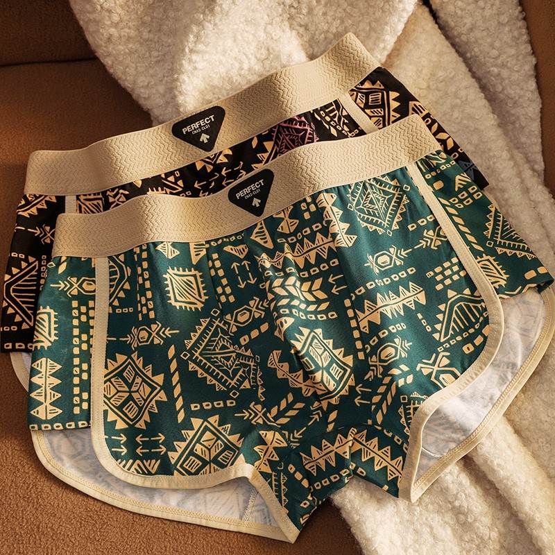 美式复古民族风男士内裤新款男生舒适运动平角裤潮流青年透气裤衩