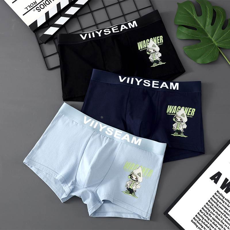 潮流男士内裤纯棉男生平角裤时尚四角裤中腰短裤头透气底裤衩个性