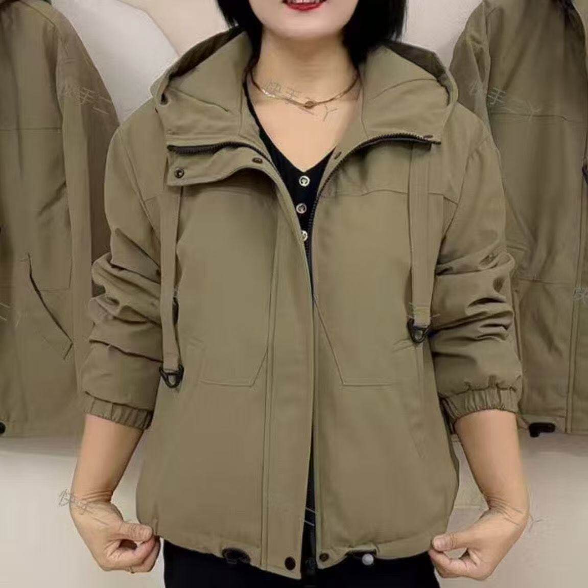 时尚连帽糖果色短外套女2025秋冬季新款韩版宽松休闲百搭工装夹克