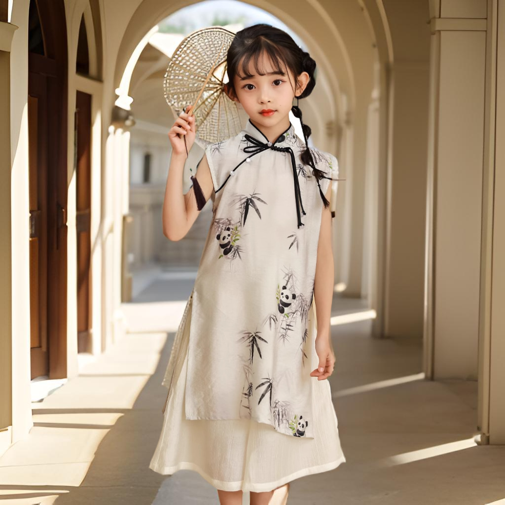 旗袍女孩2025新款兒童水墨風裙子