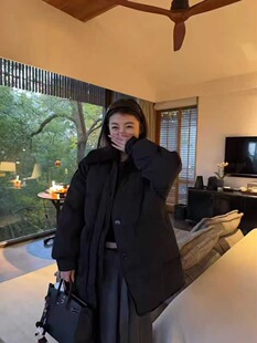 韩国货现货2026冬季新款洋气连帽宽松百搭羽绒服外套女中长款大衣