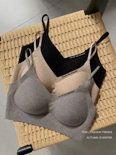 韩国货现货2025秋冬新款洋气文胸V领时尚螺纹小字母百搭舒适抹胸