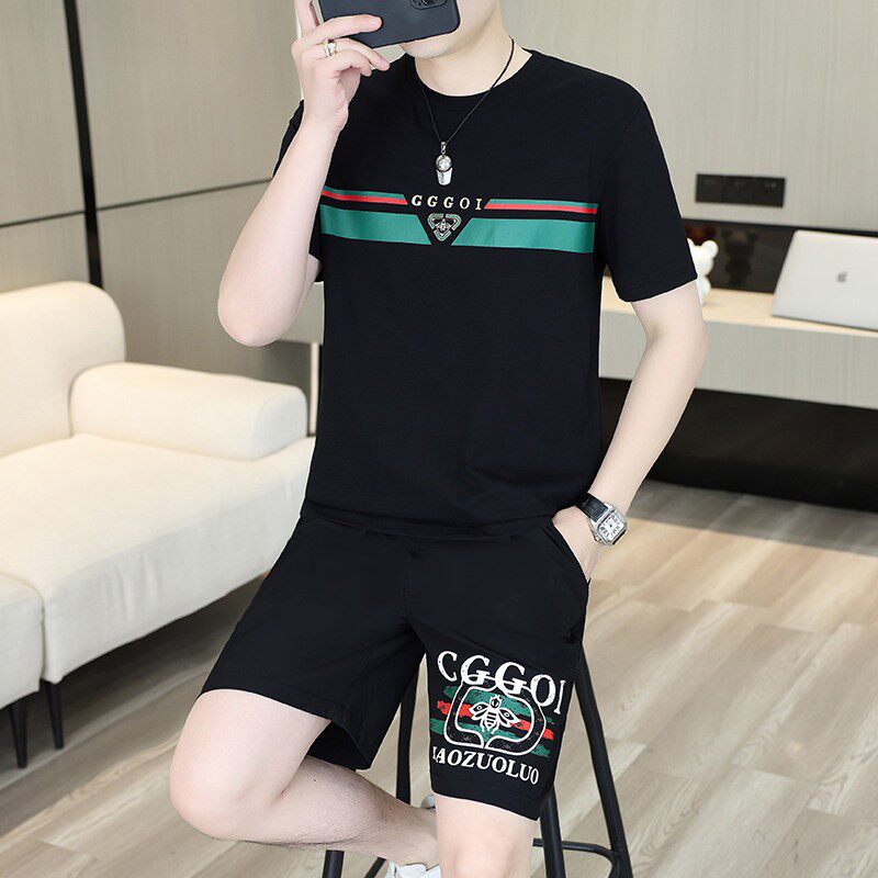 欧货轻奢夏季男士短袖短裤套装