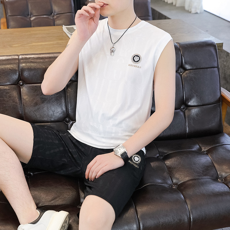 睡衣男冰丝背心薄款无袖青少年夏天男款可外穿简约家居服套装