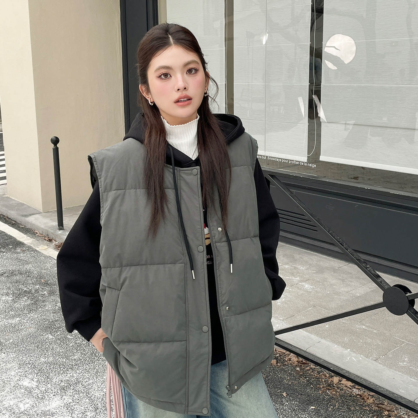 大码韩系巨好看的初冬女装坎肩显瘦棉服马甲胖mm时髦洋气加厚外套