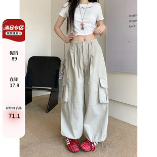 微胖美式 裤 复古设计感休闲裤 街头宽松百搭抽绳工装 女夏季 大码