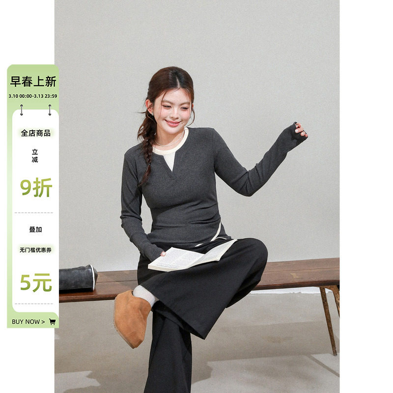 春季新款大码女装韩系漂亮设计感上衣胖mm假两件正肩显瘦长袖t恤