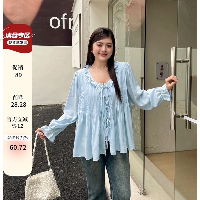 春款2025女装蝴蝶结衬衫女宽松慵懒风胖mm大码独特超好看单穿上衣