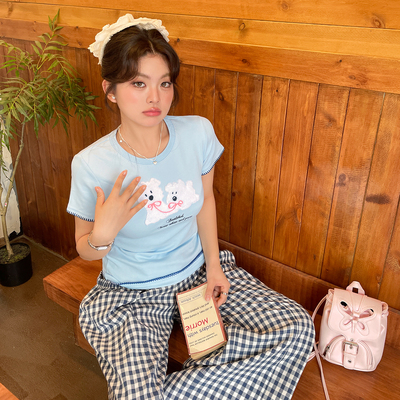 小草宽松定制新款气质减龄洋气短袖胖mm大码女装独特漂亮短款上衣