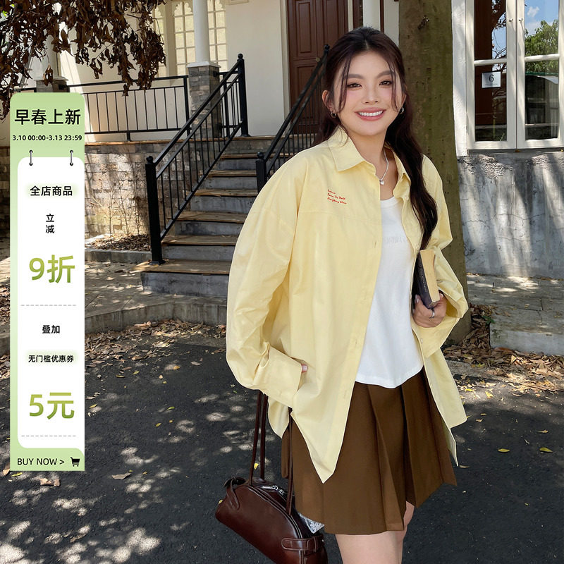 早秋新款韩系简约通勤设计感衬衫外套大码女装胖mm巨遮肚显瘦上衣