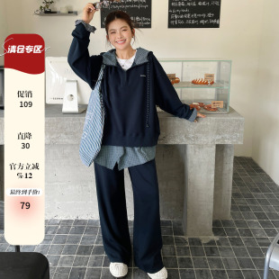 女假两件连帽卫衣裤 胖mm韩系早秋独特超好看套装 子两件套 女装 大码