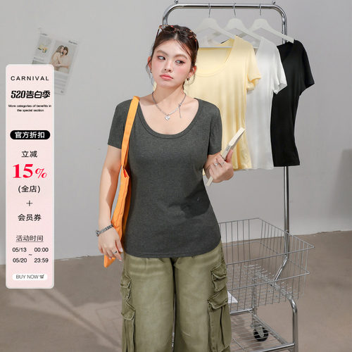 大码胖mm又a又飒正肩巨显瘦遮肉夏季薄款上衣巨好看u领短袖t恤女