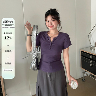 春夏女装2026新款超好看温柔独特上衣胖mm大码韩系风短款正肩t恤