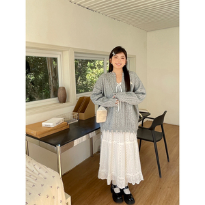 韩系穿搭秋冬奶fufu慵懒毛衣女独特绝美半身裙大码胖mm巨显瘦套装