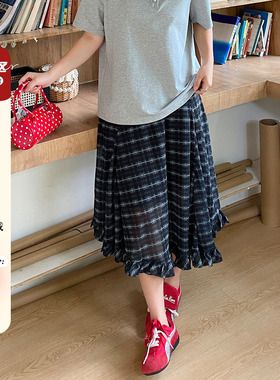 小草宽松定制独特漂亮春夏裙子韩版胖mm大码女装不规则格子半身裙