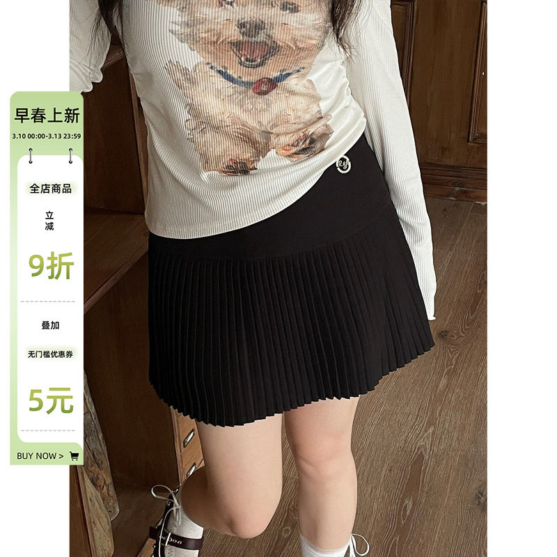 韩系早秋穿搭高腰遮肚显瘦百褶裙大码女装胖mm小个子巨好看的裙子