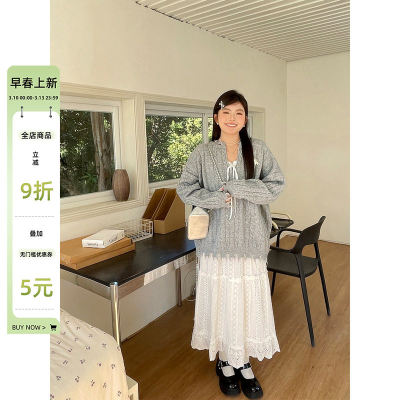 韩系穿搭秋冬奶fufu慵懒毛衣女独特绝美半身裙大码胖mm巨显瘦套装