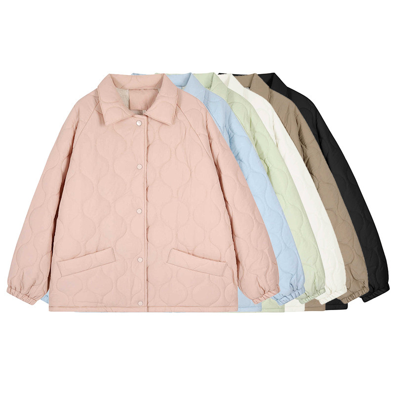 冬季新款夹棉加厚棉服外套女大码胖mm韩版时尚糖果色宽松显瘦棉衣