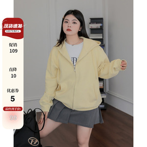 2023秋季新款大码女装胖mm韩版宽松连帽卫衣外套设计感薄款上衣潮